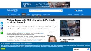 Wolters Kluwer sells CCH Information to Peninsula subsidiary Croner-i ...