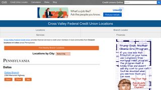 Cross Valley Federal Credit Union Locations of 5 Branch Offices
