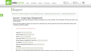 Forgot login ID/password? - Suba Games