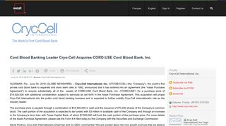 Cord Blood Banking Leader Cryo-Cell Acquires CORD:USE Cord ...