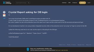 Crystal Report asking for DB login - Experts Exchange
