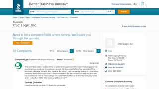 CSC Logic, Inc. | Complaints | Better Business Bureau® Profile