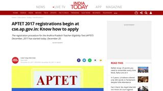 APTET 2017 registrations begin at cse.ap.gov.in: Know how to apply ...