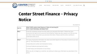 PRIVACY NOTICE - Center Street Finance