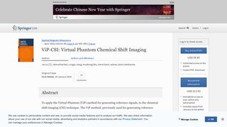 ViP-CSI: Virtual Phantom Chemical Shift Imaging | SpringerLink