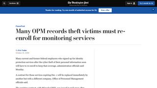 Many OPM records theft victims must re-enroll for monitoring services ...