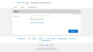 CSL Plasma Prepaid Debit Card - Sign In - Bank of America