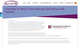 Columbia St Mary's Now Sharing Visit Notes with Patients - OpenNotes
