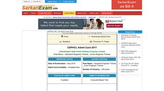 CSPHCL Admit Card 2018 CSEB AE & JE Exam Hall Tickets @ http ...