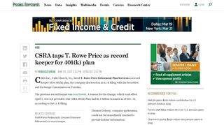 CSRA taps T. Rowe Price as record keeper for 401(k) plan - Pensions ...