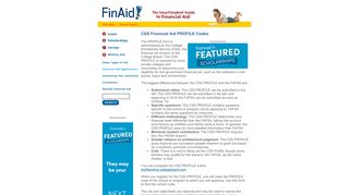 FinAid | Financial Aid Applications | CSS Financial Aid PROFILE Codes