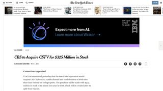 CBS to Acquire CSTV for $325 Million in Stock - The New York Times