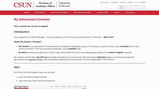 My (Admissions) Checklist | California State University ... - CSuN