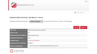 California State University - San Marcos - Canvas - Metadata Explorer ...
