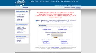 connecticut department of labor tax and benefits system