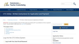 CTC Online - Written Instructions for Application and Payment