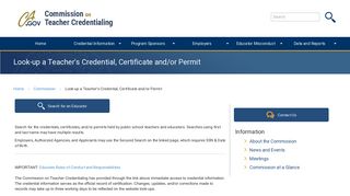 Look-up a Teacher's Credential, Certificate and/or Permit - California ...