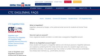 CTC EagleMail FAQs - Central Texas College
