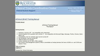 Clinical System Support - Rochester CTCC System Support