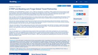 CTRIP and Booking.com Forge Global Travel Partnership