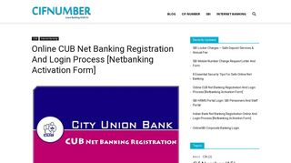 Online CUB Net Banking Registration And Login Process - CIF Number