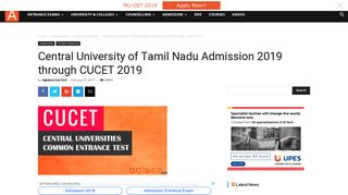 Central University of Tamil Nadu Admission 2018 through CUCET ...