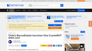 Chile's BancoEstado launches Visa CuentaRUT debit ... - BNamericas
