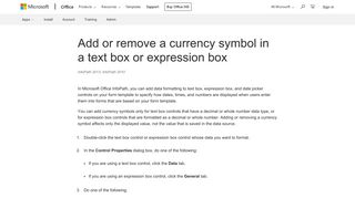 Add or remove a currency symbol in a text box or expression box ...