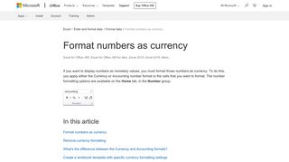 Format numbers as currency - Office Support
