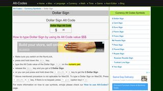 Dollar Sign - Alt Codes