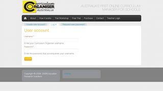 Log in - User account | Curriculum Organiser