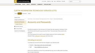 Accounts and Passwords - Curtin Information Technology Services ...
