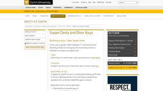 Swipe Cards and Door Keys - Curtin Properties - Curtin University
