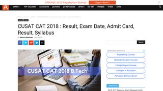 CUSAT CAT 2018 : Result, Exam Date, Admit Card, Result, Syllabus ...