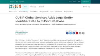 CUSIP Global Services Adds Legal Entity Identifier Data to CUSIP ...