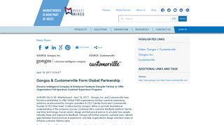 Gongos & Customerville Form Global Partnership - Marketwired