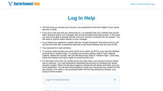 Log In Help - VectorConnect
