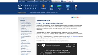 WebAdvisor Help - Admissions and Records - Cuyamaca College
