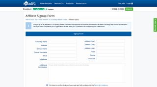 Affiliate Signup Form - CV-Library.co.uk