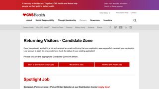 Return Visitor Login - CVS Jobs - CVS Health
