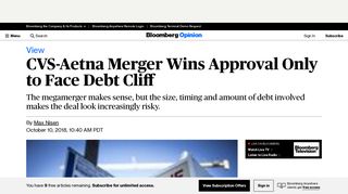CVS-Aetna Deal Wins Approval Only to Face Debt Cliff - Bloomberg