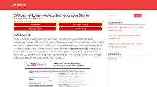 CVS Learnet Login - www.cvslearnet.cvs.com Sign in - MyHR CVS