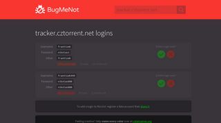 tracker.cztorrent.net logins - BugMeNot