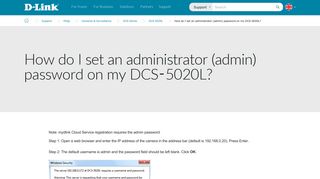 How do I set an administrator (admin) password on my DCS ... - D-Link
