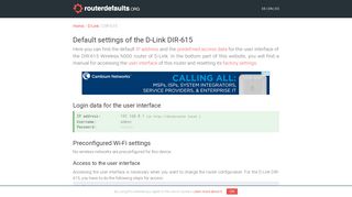 Default settings of the D-Link DIR-615 - routerdefaults.org
