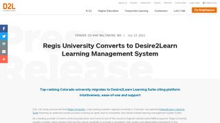 Regis University Converts to Desire2Learn Learning Management ...
