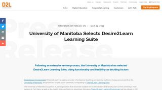 University of Manitoba Selects Desire2Learn Learning Suite | Press ...