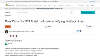 Does Dynamics 365 Portal track user activity e.g. last login time ...