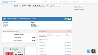 ReadyNet WRT300N-D6 Default Router Login and Password