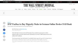 BNP Paribas to Buy Majority Stake in German Online Broker DAB ...